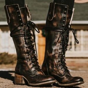 NEW Freebird GRANY "distressed black" Leather Lace-Up Boots
